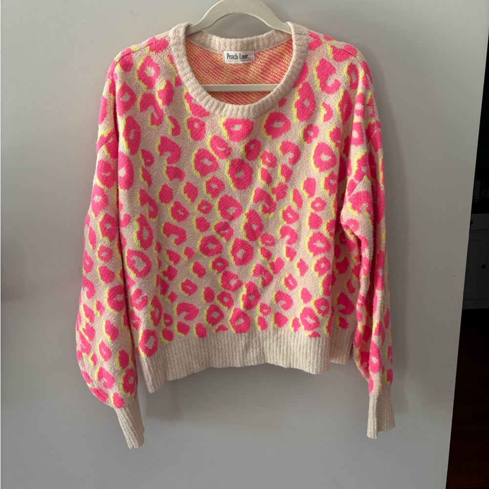 Peach Love California Pink and Yellow Leopard Sweater